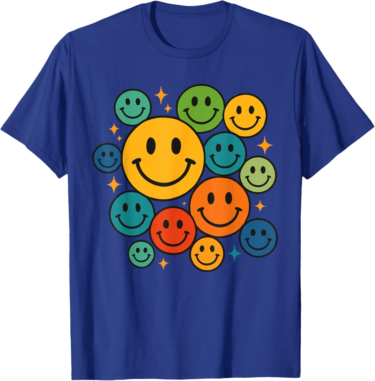 70s Shirt Women, Colorful Retro Happy Face T-Shirt - T-Shirt | Royal
