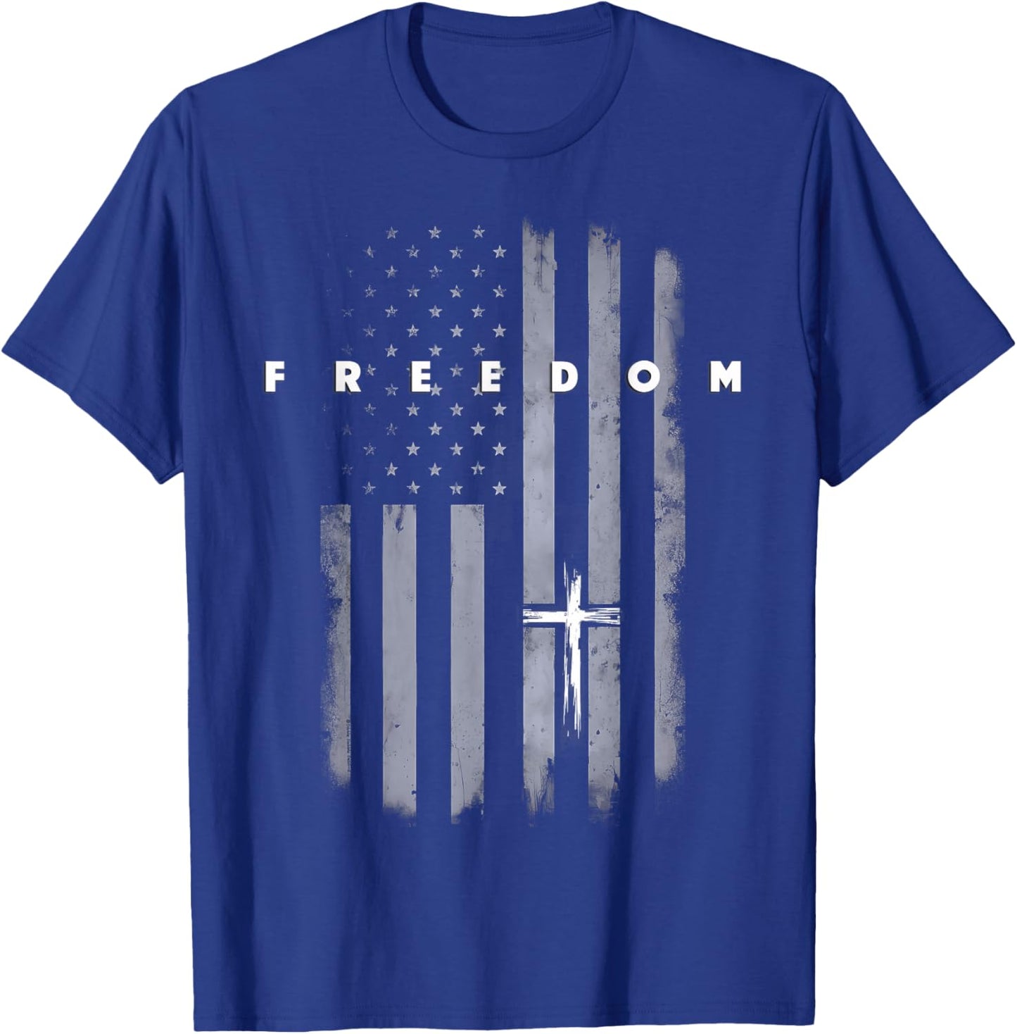 Grunge American Flag and Cross Faith Family Freedom T-Shirt - T-Shirt | Royal