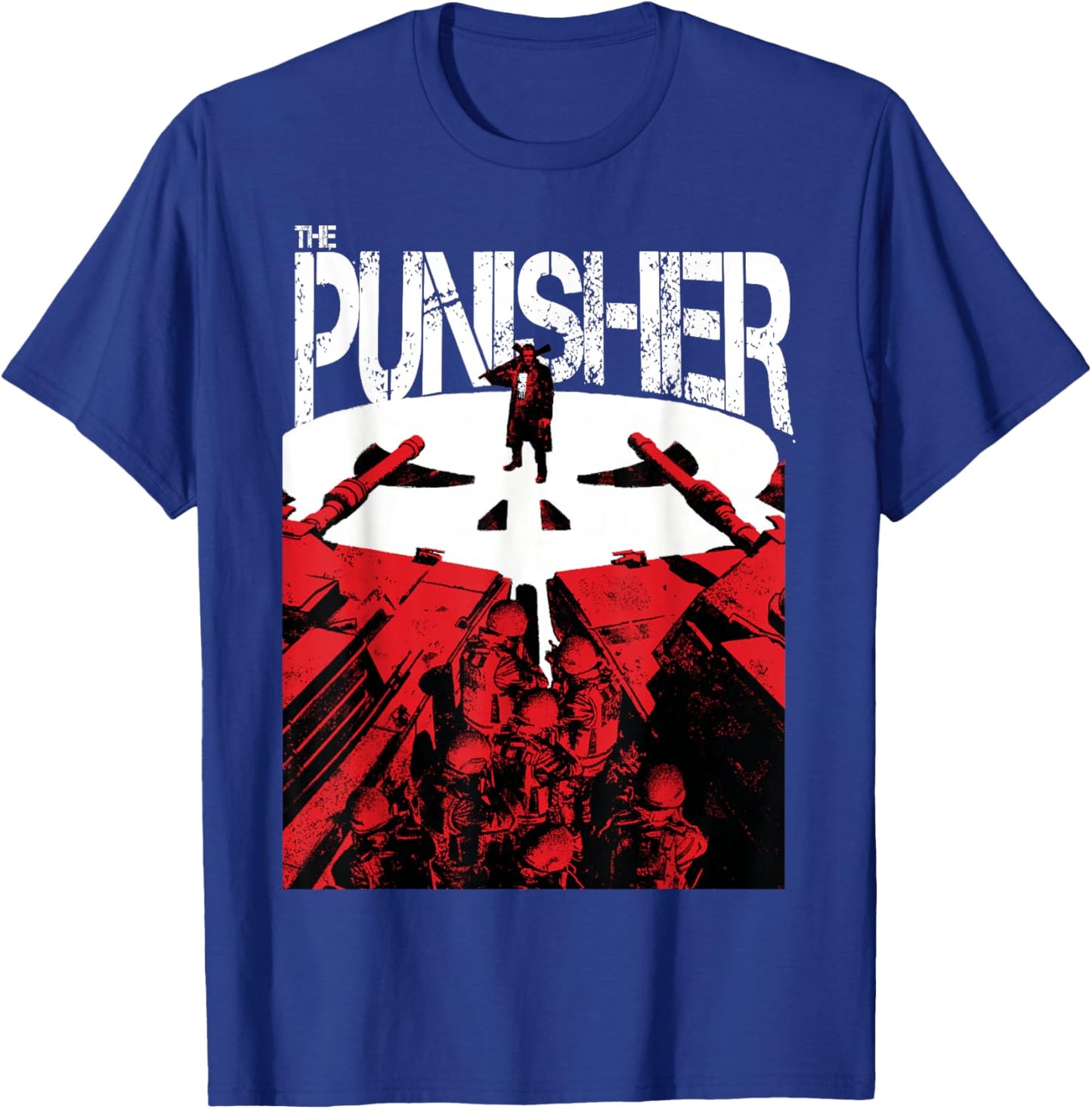 Marvel Comics The Punisher Frank Action Distressed Poster T-Shirt - T-Shirt | Royal