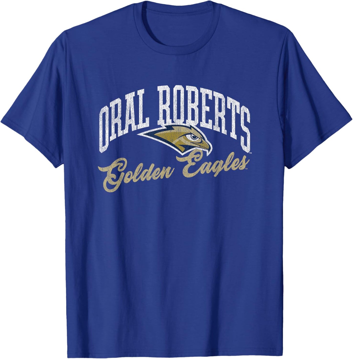 Oral Roberts University ORU Golden Eagles Archover Script T-Shirt - T-Shirt | Royal