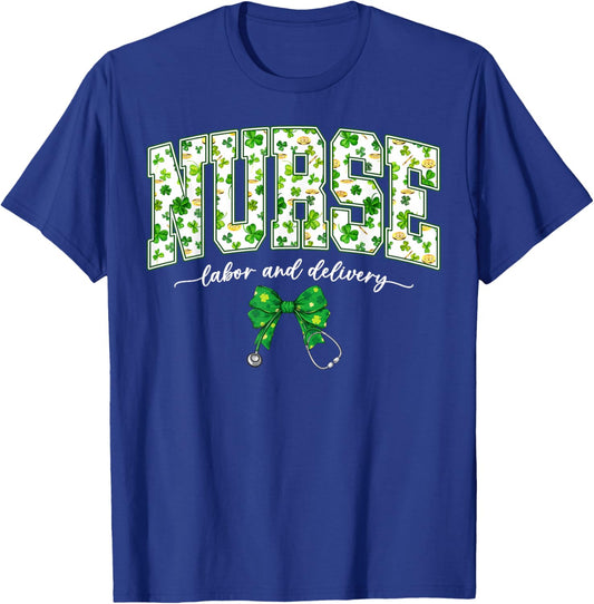 Nurse Labor and Delivery L&D Bow NICU Nurse St Patricks Day T-Shirt - T-Shirt | Royal