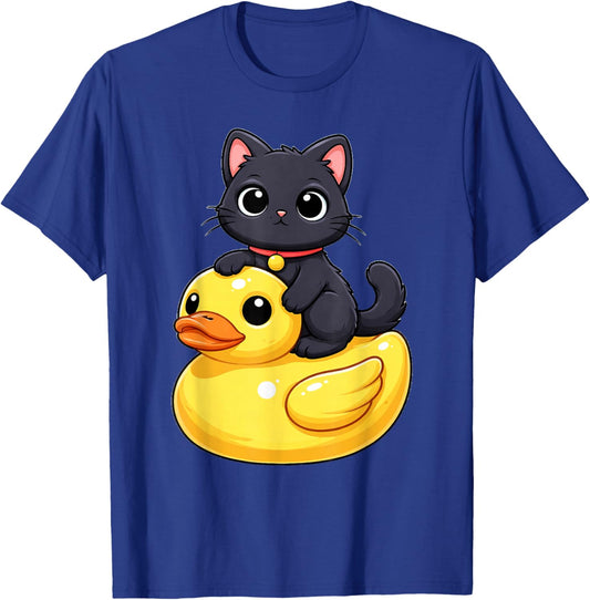 Cute Black Cat Rubber Duck T-Shirt - T-Shirt | Royal