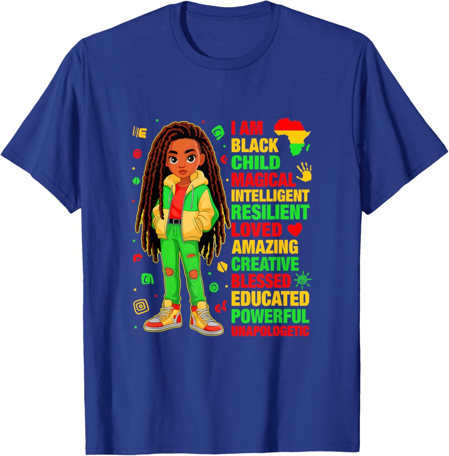 I Am Black Child History Month African American Kids Girls T-Shirt - T-Shirt | Royal