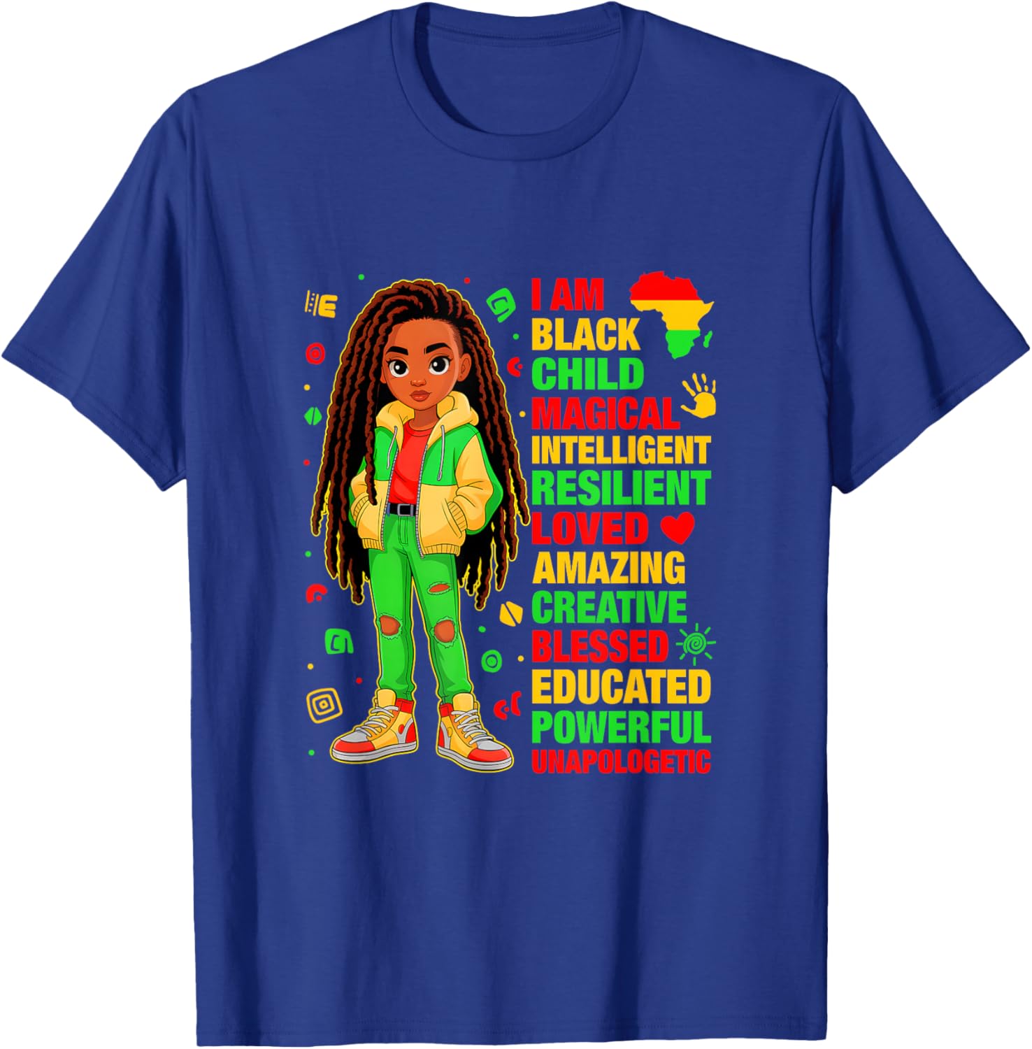 I Am Black Child History Month African American Kids Girls T-Shirt - T-Shirt | Royal