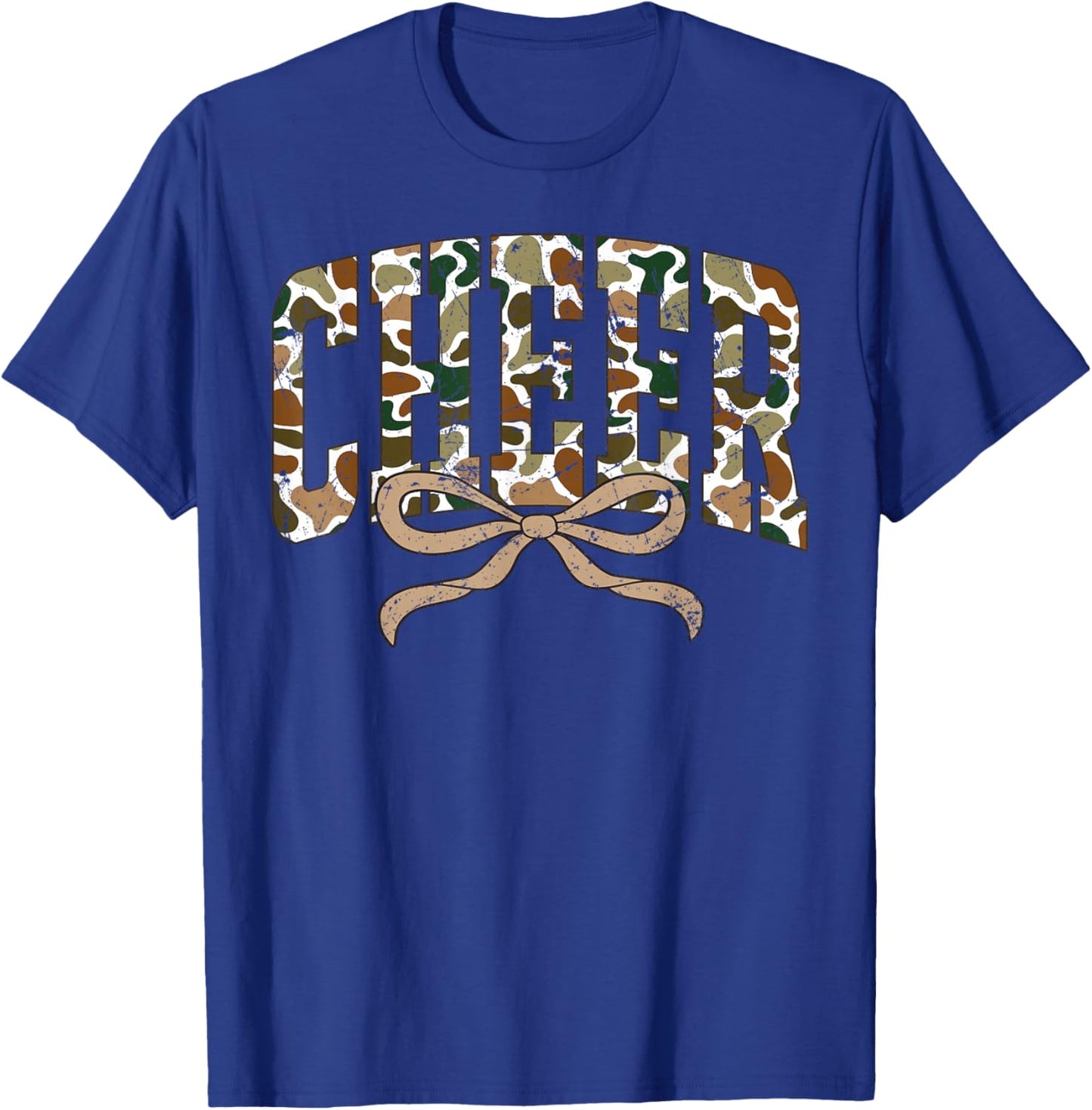 Retro Camo Cheer Coquette Bow Camouflage Sport Cheerleader T-Shirt - T-Shirt | Royal