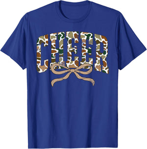 Retro Camo Cheer Coquette Bow Camouflage Sport Cheerleader T-Shirt - T-Shirt | Royal