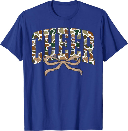 Retro Camo Cheer Coquette Bow Camouflage Sport Cheerleader T-Shirt - T-Shirt | Royal