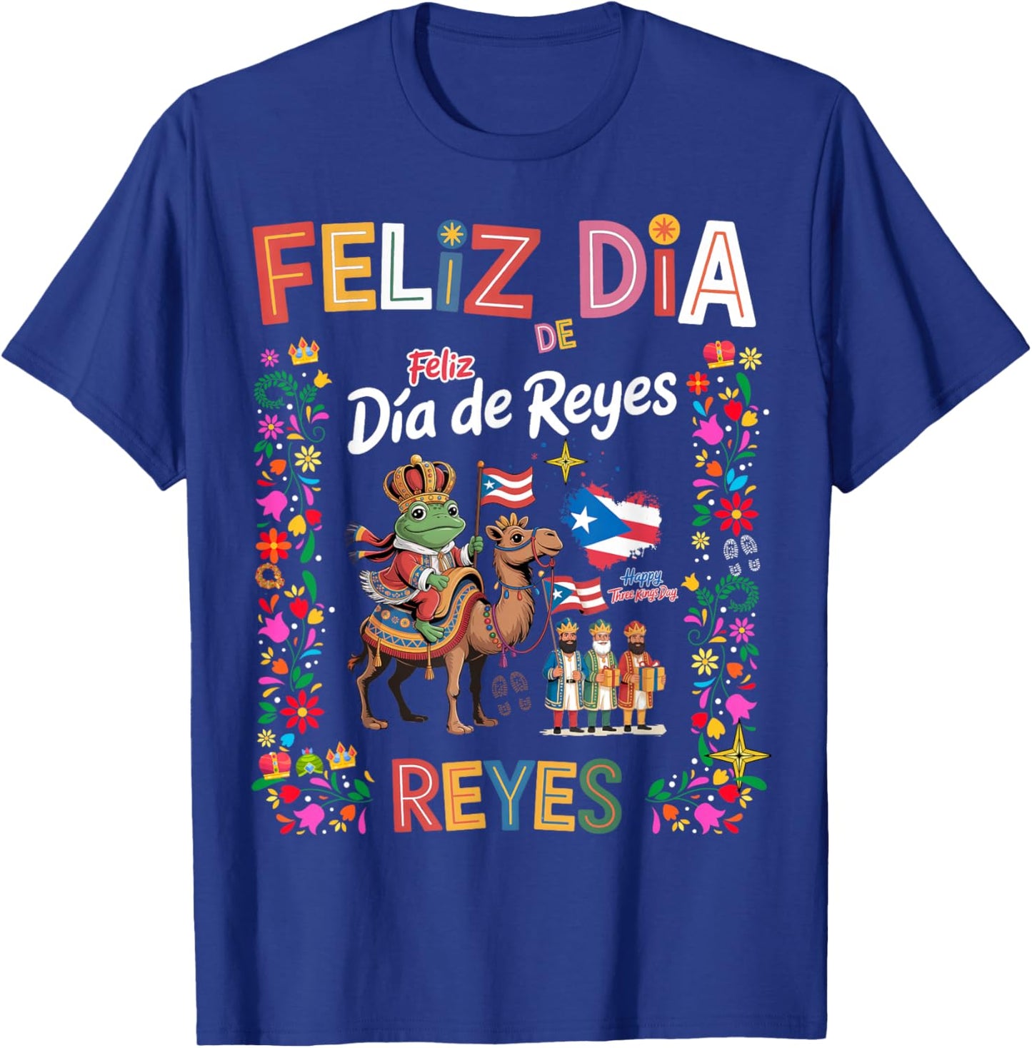 Three Kings Day Puerto Rican Women Idea & Coqui Frog Boricua T-Shirt - T-Shirt | Royal