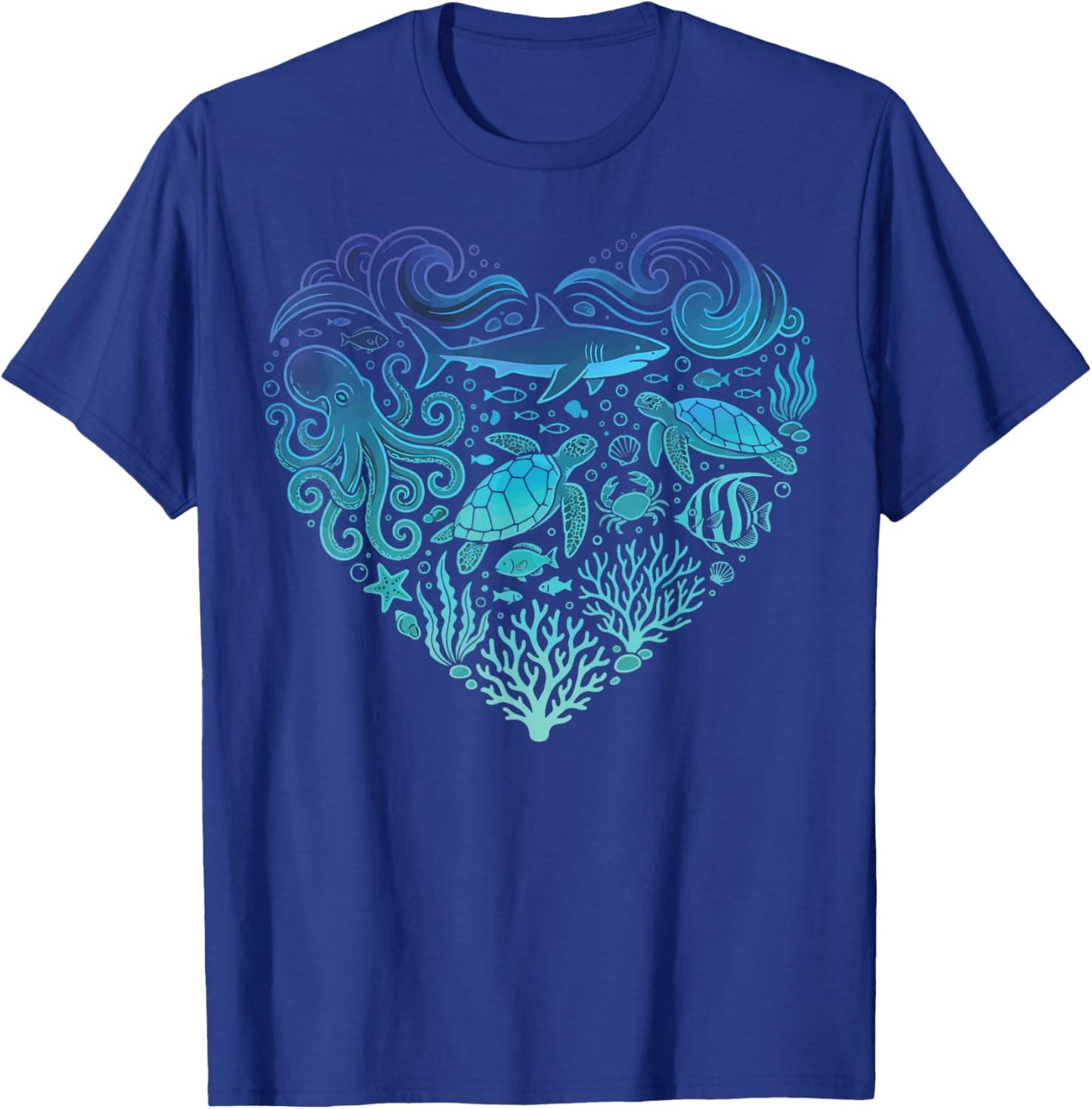 Underwater Sea Animals Heart Shark Fisher T-Shirt - T-Shirt | Royal