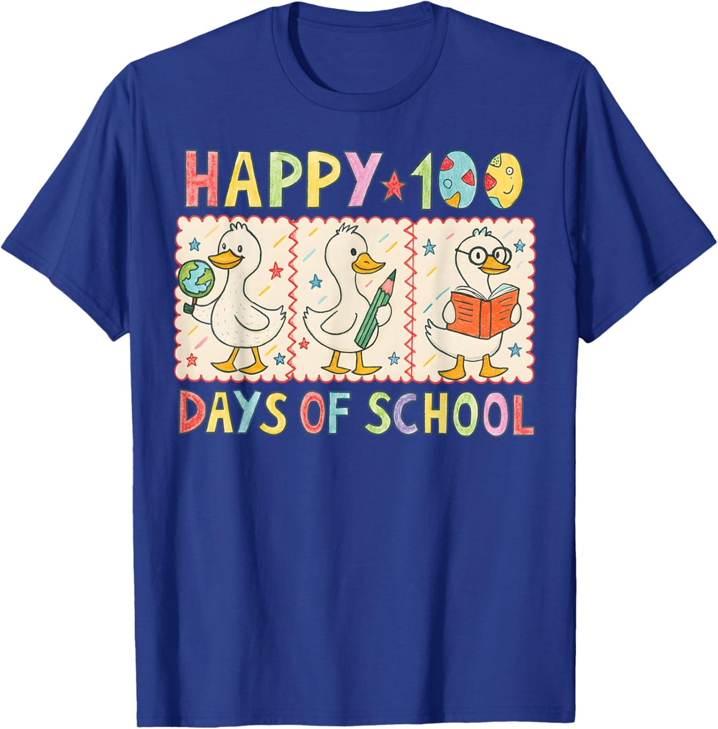 100 Days of School Cute Duck Teacher 100th Days Gift Tea T-Shirt - T-Shirt | Royal