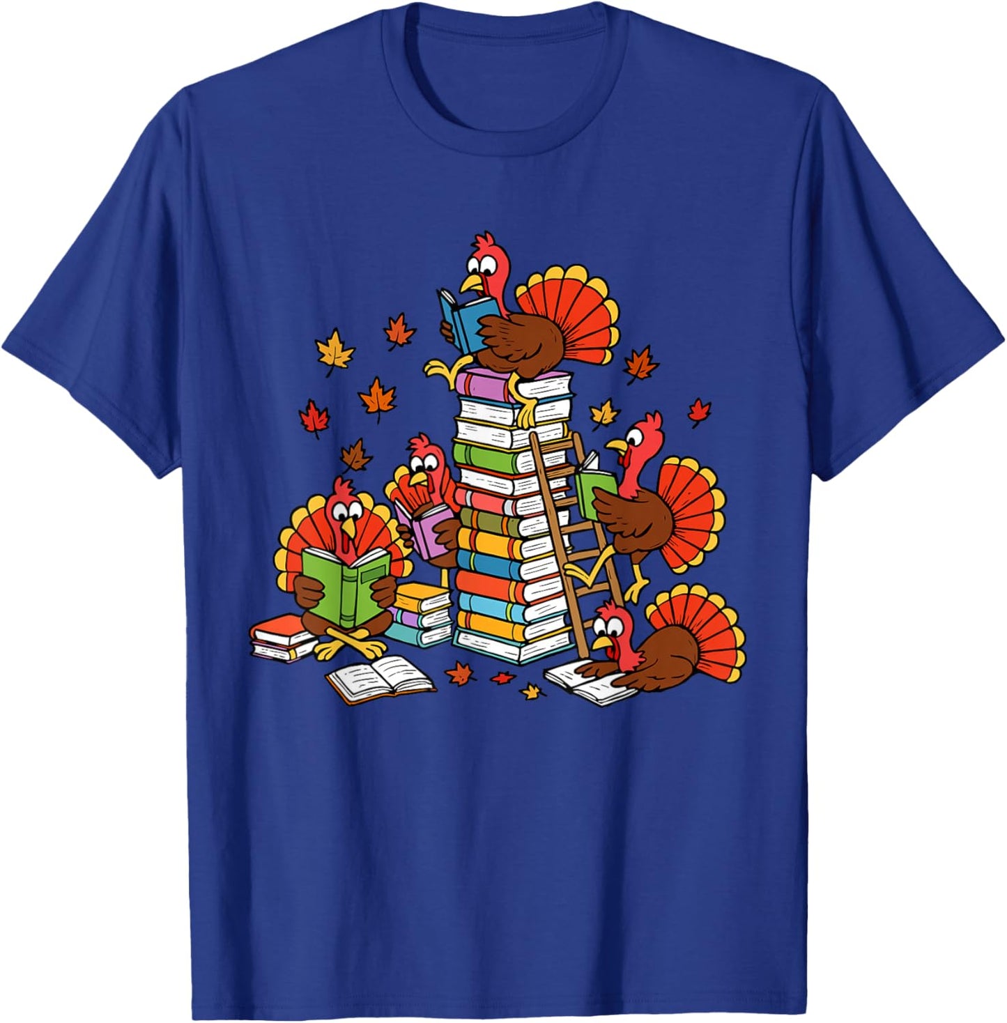 Turkey Reading Books Fall Thanksgiving Teacher Librarian T-Shirt - T-Shirt | Royal