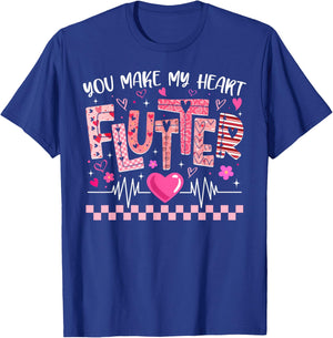 Valentine You Make My Heart Flutter Cardiac Nurse CVICU T-Shirt - T-Shirt | Royal