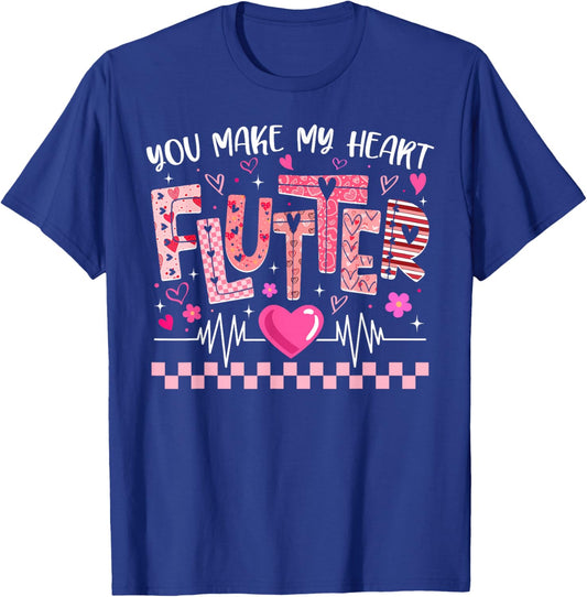 Valentine You Make My Heart Flutter Cardiac Nurse CVICU T-Shirt - T-Shirt | Royal