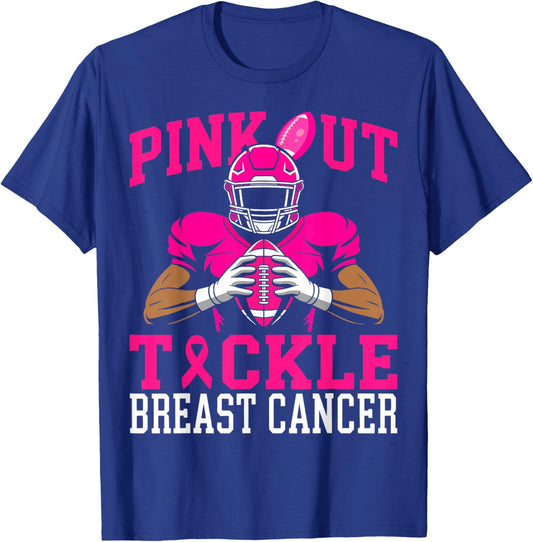 Football Pink Out Tackle Breast Cancer Awareness Women T-Shirt - T-Shirt | Royal