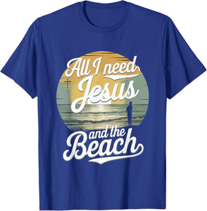 All I Need Jesus and The Beach Funny Christian Sun Vacation T-Shirt - T-Shirt | Royal