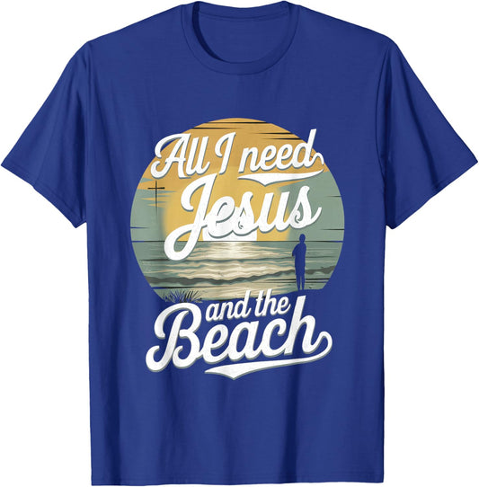 All I Need Jesus and The Beach Funny Christian Sun Vacation T-Shirt - T-Shirt | Royal