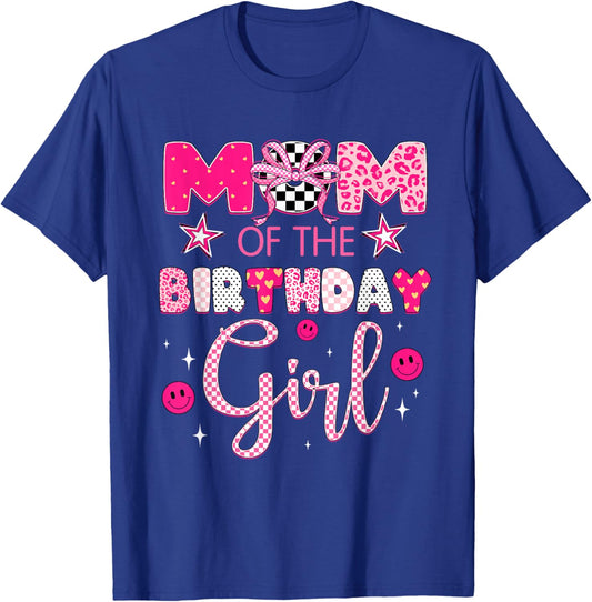 Mom of The Birthday Girl Matching Pink Coquette Bow Birthday T-Shirt - T-Shirt | Royal