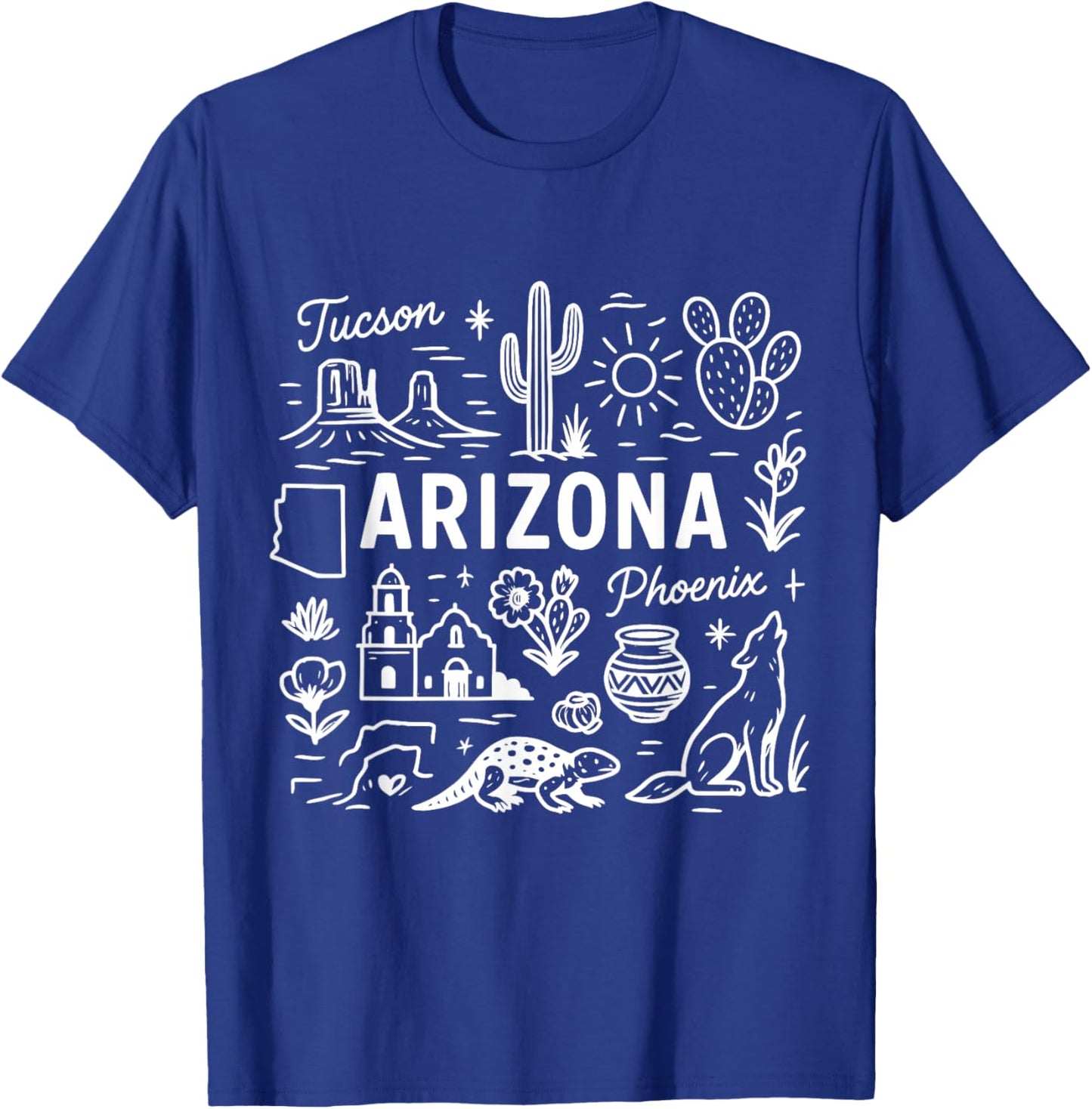 Arizona USA State Symbols Vintage Souvenir Cute Doodle T-Shirt - T-Shirt | Royal