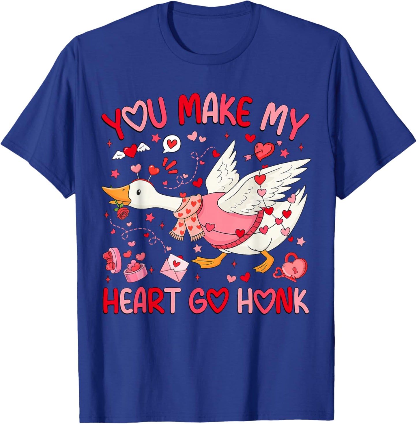 You Make My Heart Go Honk Valentine Goose Heart Silly Goose T-Shirt - T-Shirt | Royal