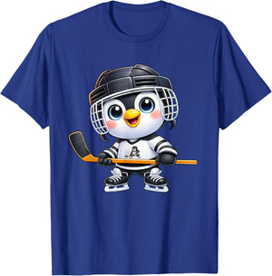 Cartoon Penguin Player Ice Hockey T-Shirt - T-Shirt | Royal