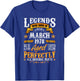 48rd Birthday Vintage Legends Born in 1978 48 Years March T-Shirt - T-Shirt | Royal