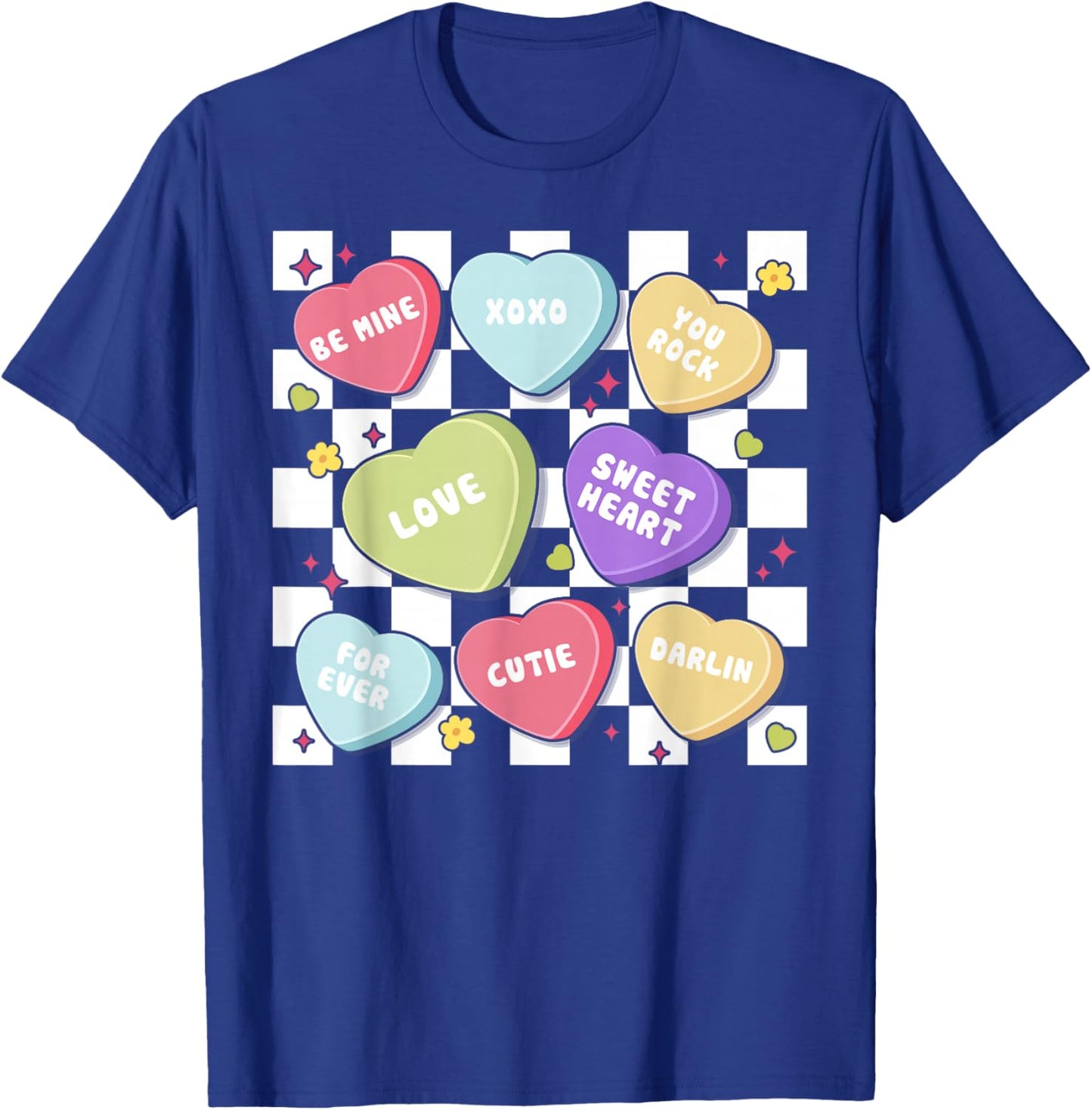 Valentines Day Hearts Candy Be Mine Valentine Checkered T-Shirt - T-Shirt | Royal