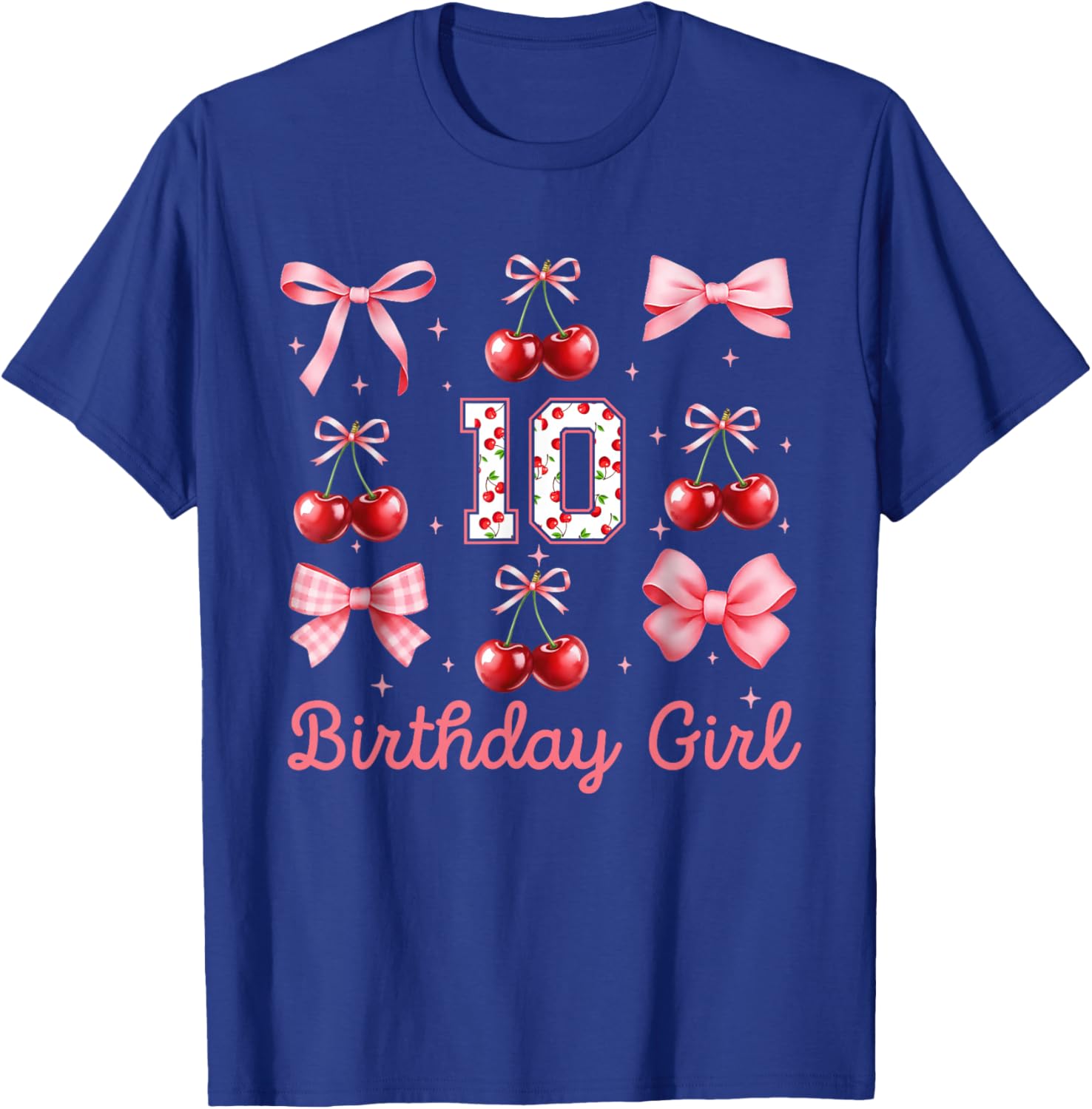 10th Birthday Girl Cherry Coquette Bow 10 Year Old Girls T-Shirt - T-Shirt | Royal