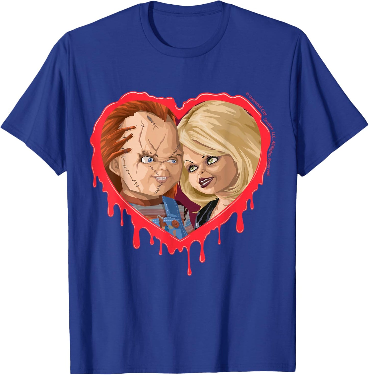 Chucky and Tiffany Dripping Heart Horror Love T-Shirt - T-Shirt | Royal