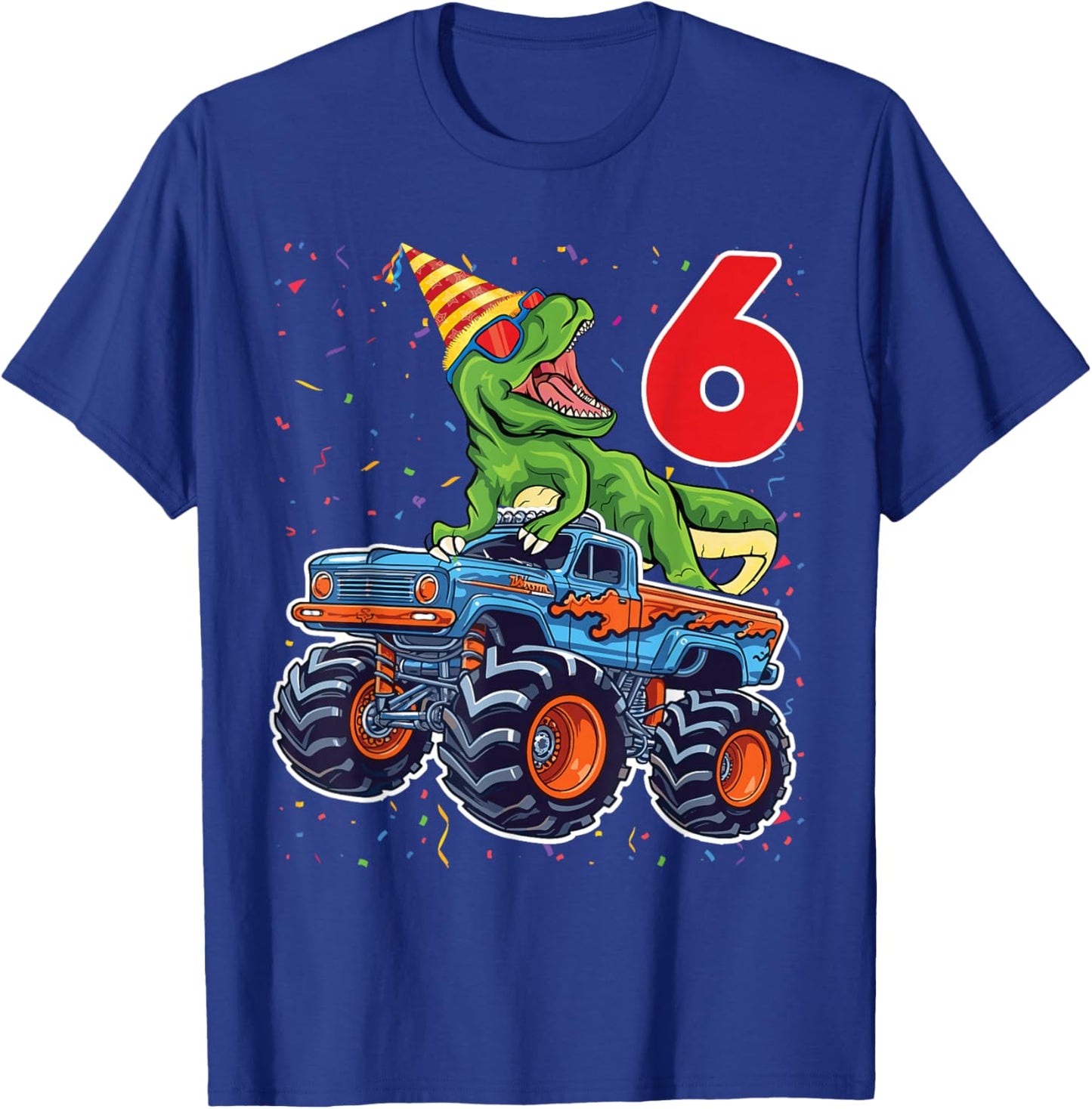 6 Year Old Monster Truck Boy Toddler 6th Birthday Party T-Shirt - T-Shirt | Royal
