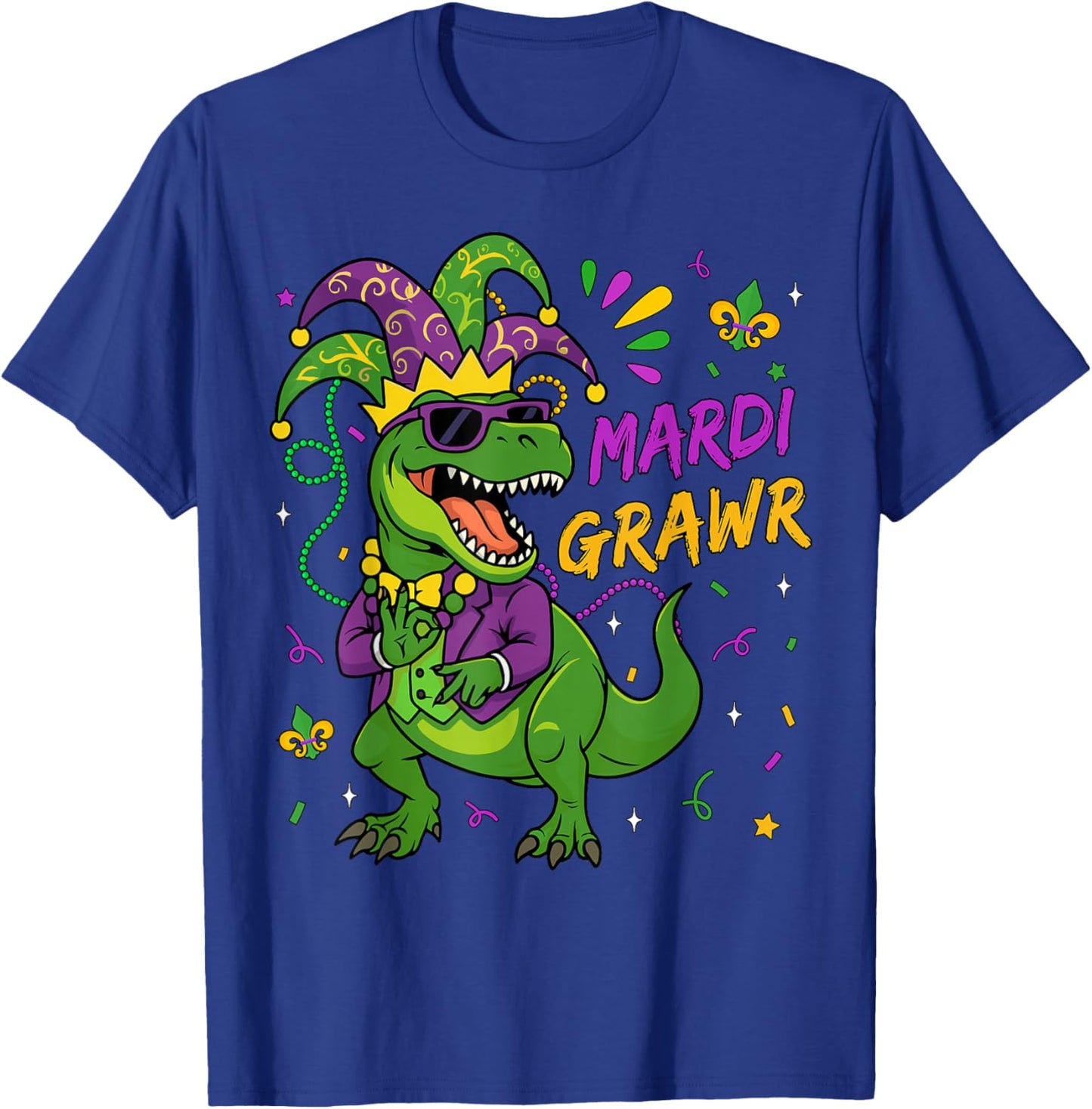 Mardi Grawr T-Rex Dino Toddler Kids Mardi Gras Boys Men Kids T-Shirt - T-Shirt | Royal