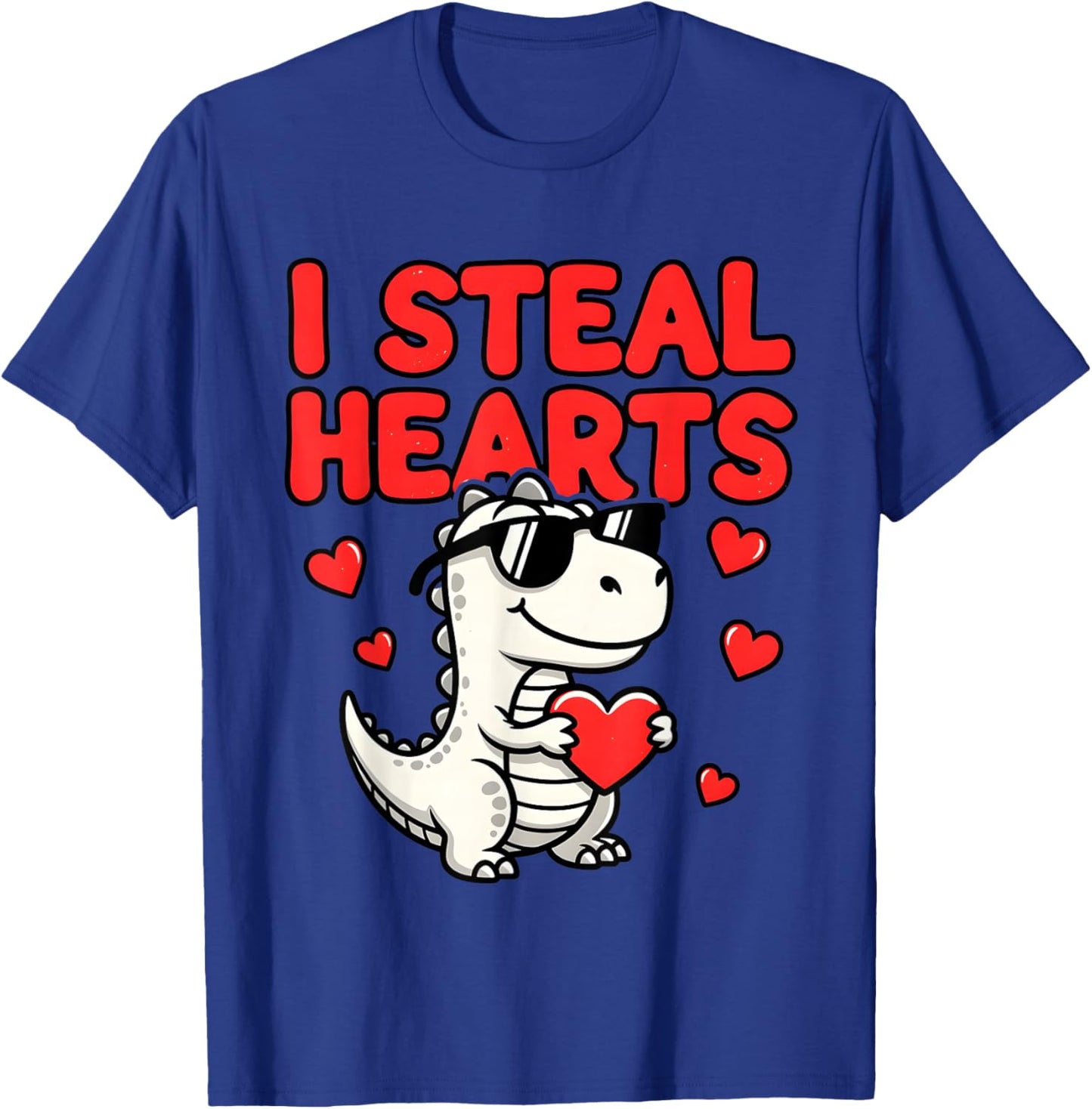 I Steal Hearts Dinosaur T-Rex Valentines Day T-Shirt - T-Shirt | Royal