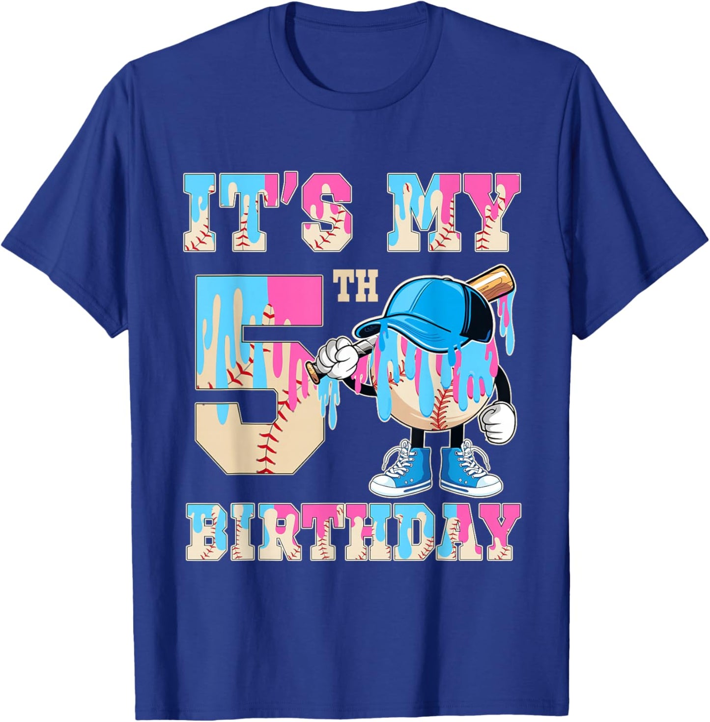 It's My 5th Birthday Baseball Ice Cream Drip Theme T-Shirt - T-Shirt | Royal