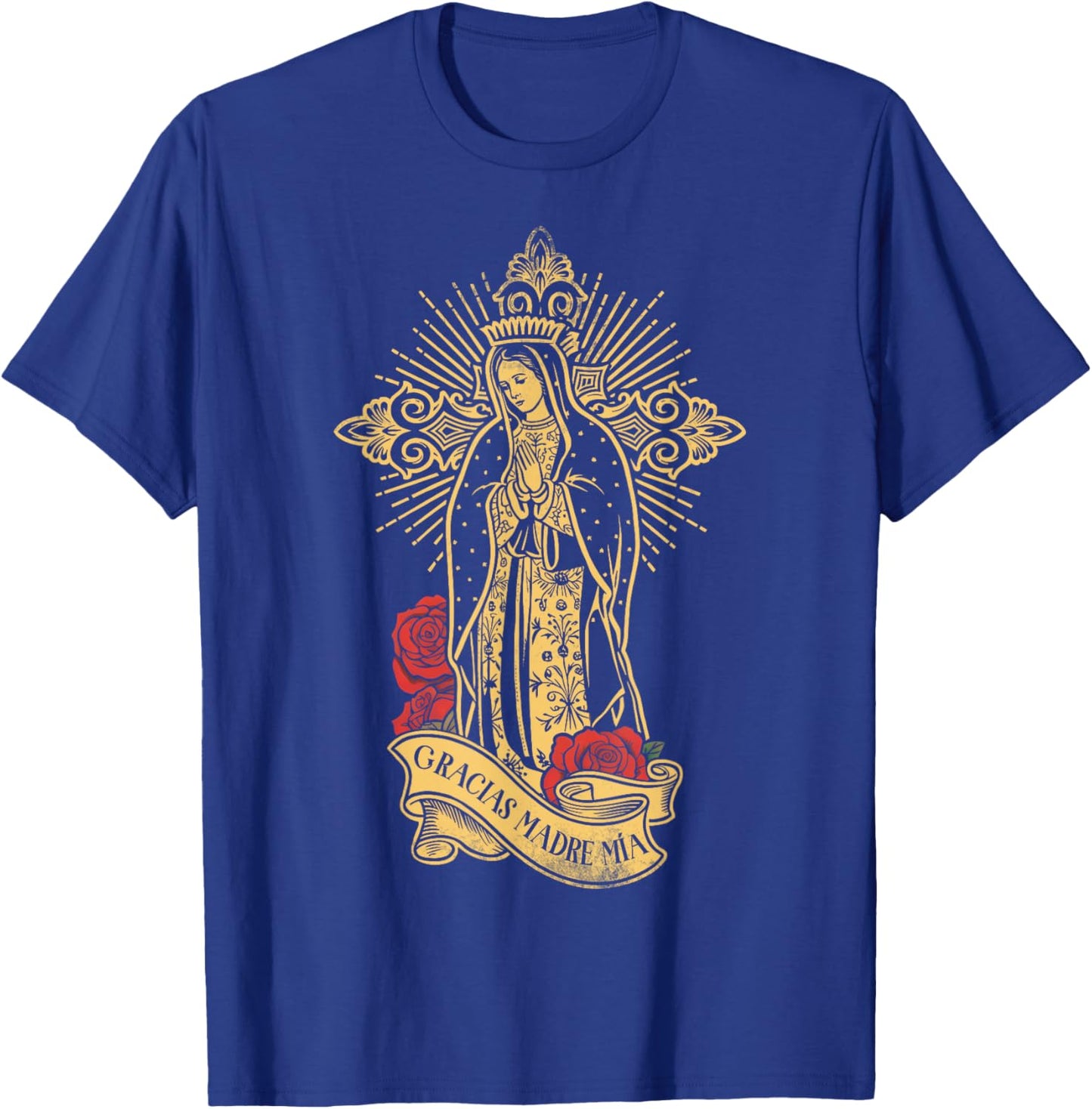 Our Lady of Guadalupe Saint Virgin Mary Rose Floral Catholic T-Shirt - T-Shirt | Royal