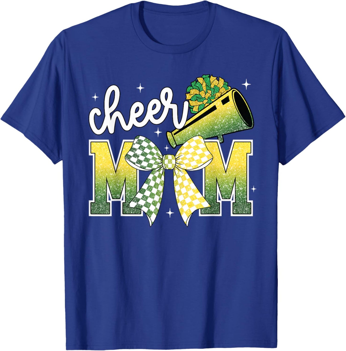 Cheer Mom Mama Bow Sport Cheerleader Green & Gold T-Shirt - T-Shirt | Royal