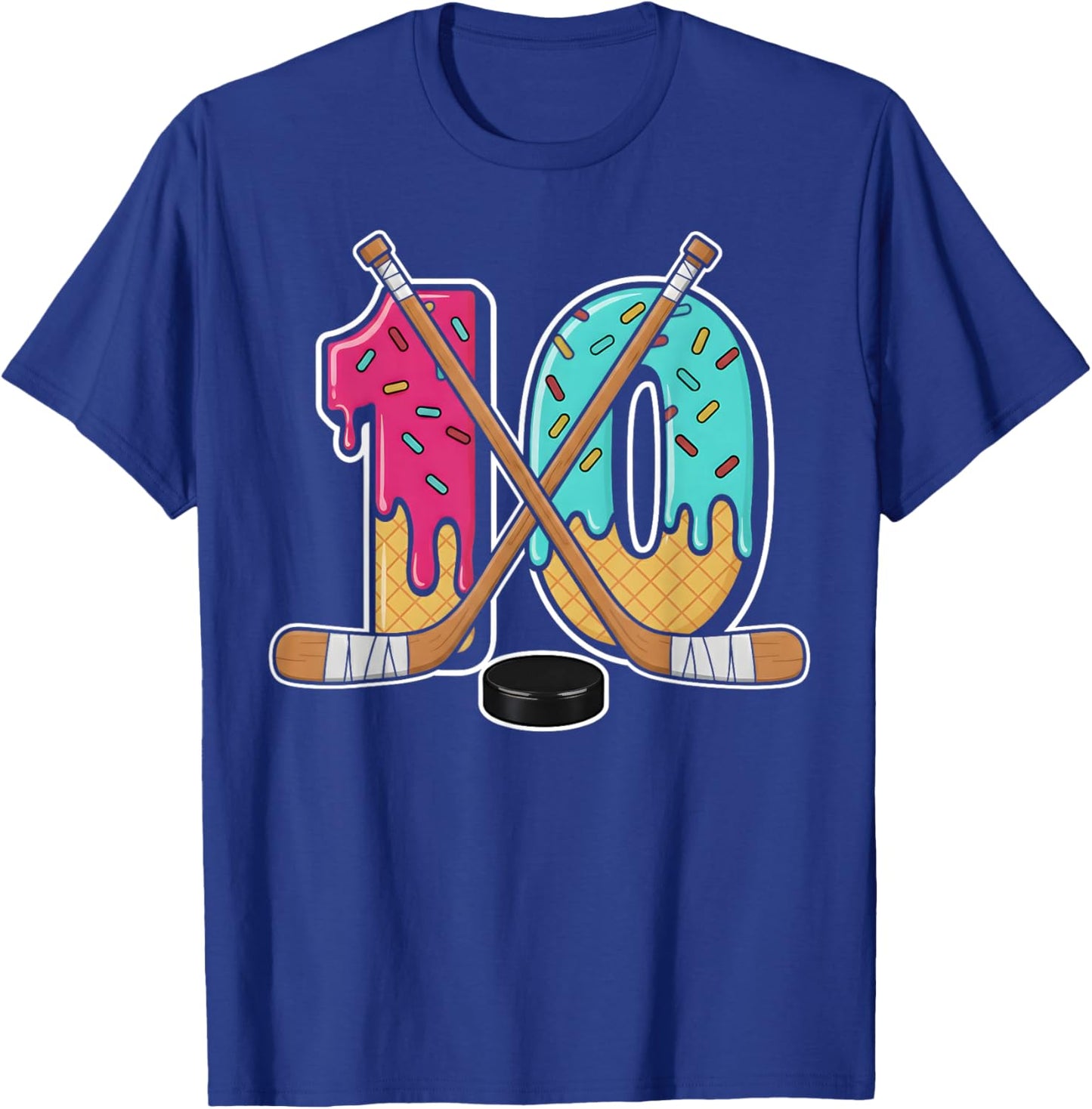 10 Year Old Hockey Ice Cream Drip Youth 10th Birthday Boys T-Shirt - T-Shirt | Royal