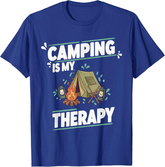 Camping is My Therapy for Great Outdoors and Tent Life T-Shirt - T-Shirt | Royal
