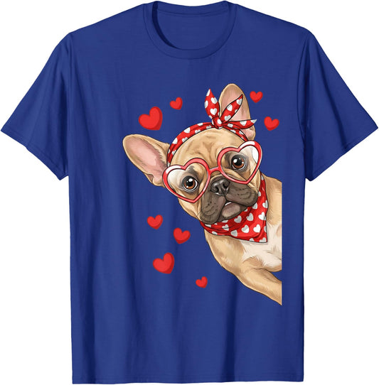 Cute French Bulldog Valentine Dog Mom Valentines T-Shirt - T-Shirt | Royal