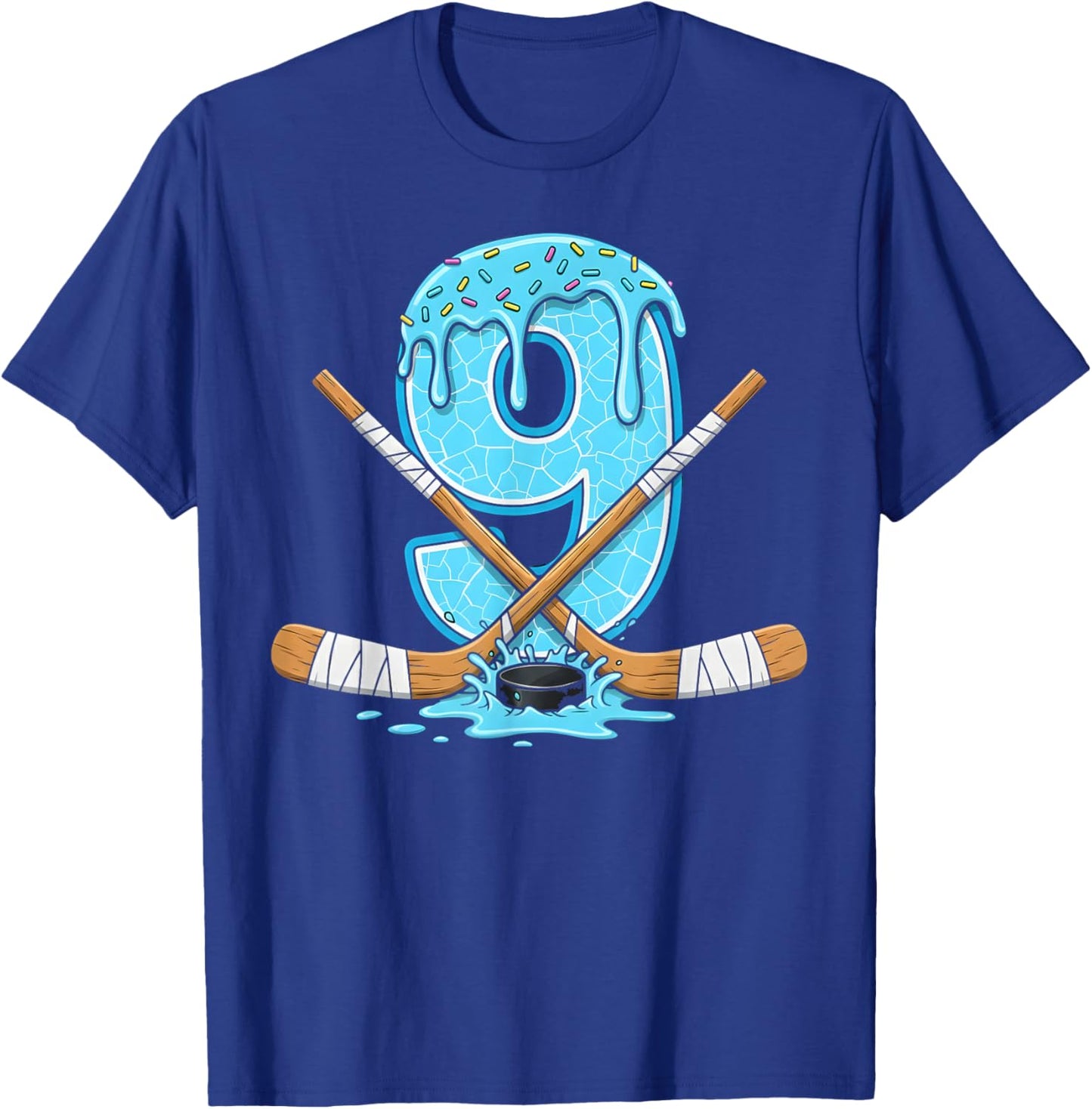 9 Year Old Hockey Ice Cream Drip Youth 9th Birthday Boys T-Shirt - T-Shirt | Royal