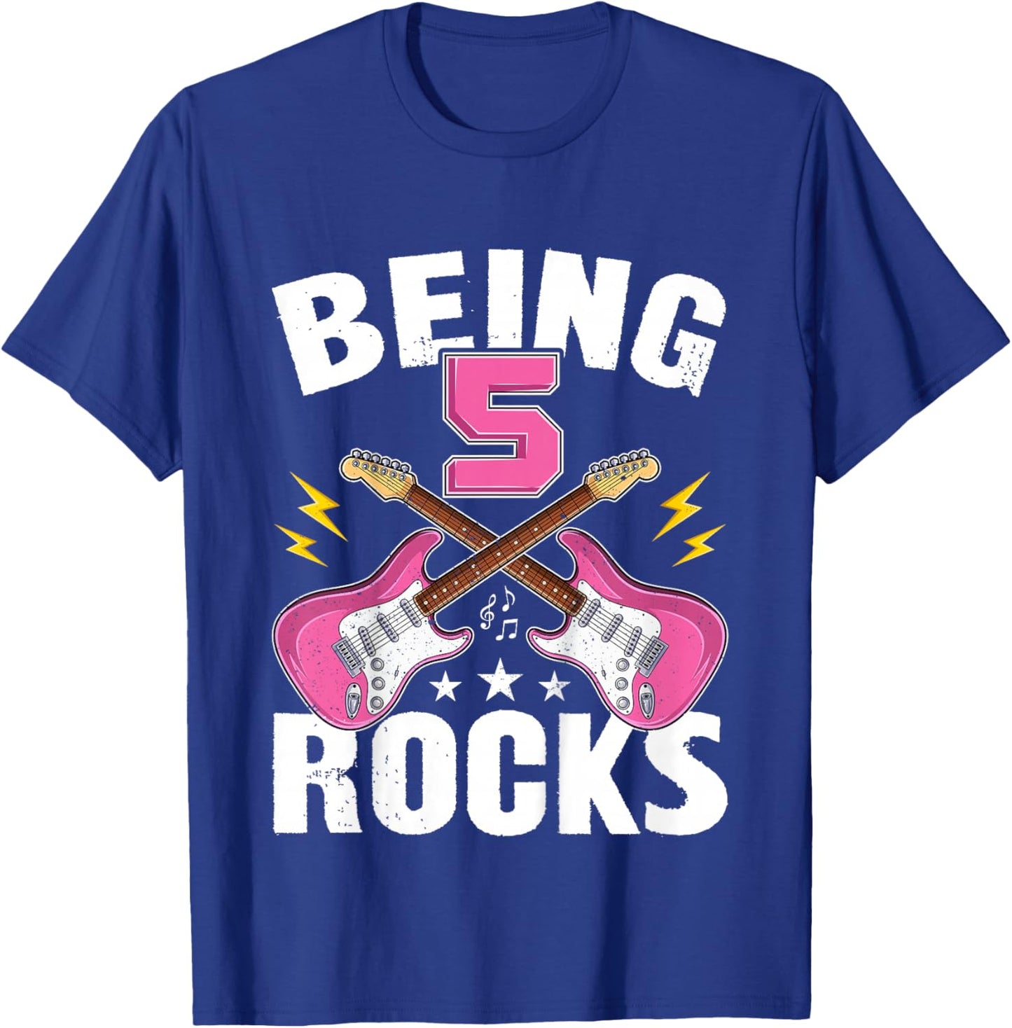 Being 5 Rocks Cute Five Years Old Guitar 5th Birthday Girls T-Shirt - T-Shirt | Royal