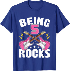 Being 5 Rocks Cute Five Years Old Guitar 5th Birthday Girls T-Shirt - T-Shirt | Royal