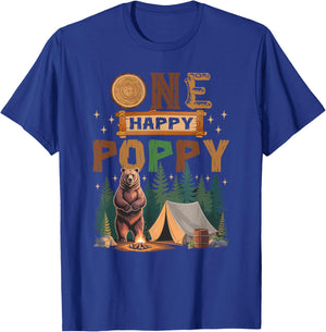 One Happy Poppy Camper 1St Birthday Camping Bear T-Shirt - T-Shirt | Royal