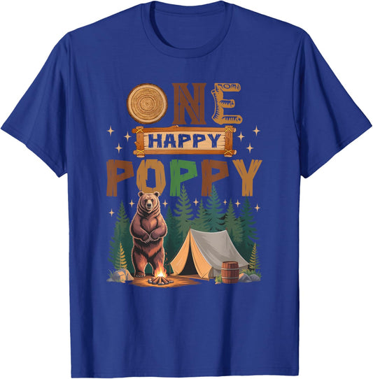 One Happy Poppy Camper 1St Birthday Camping Bear T-Shirt - T-Shirt | Royal