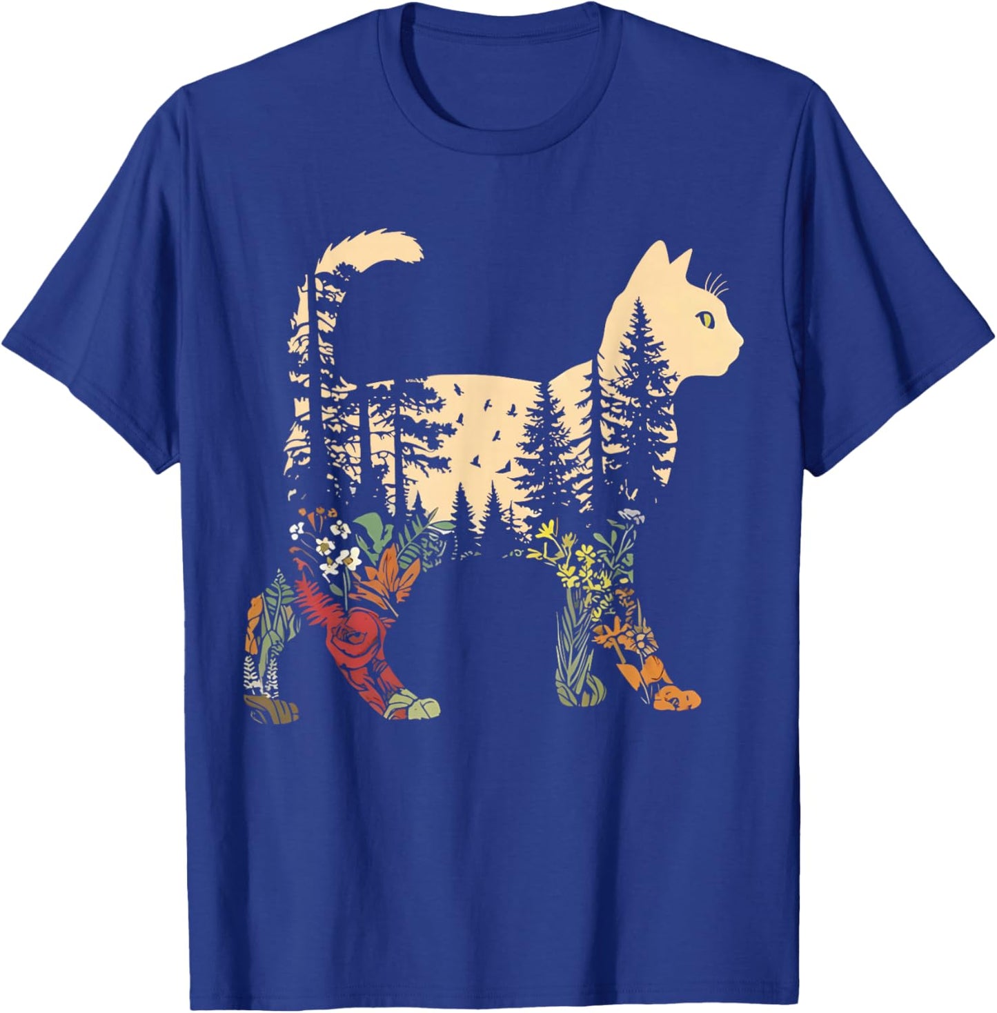 Boho Cat Plants Nature Trees Wild Flowers Women Cat Lovers T-Shirt - T-Shirt | Royal