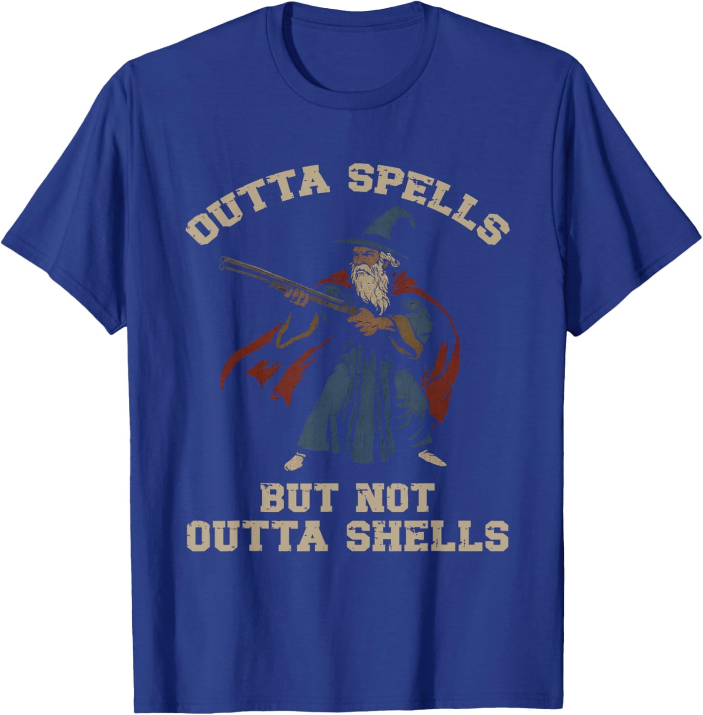 Outta Spells But Not Outta Shells Funny Wizard Art T-Shirt - T-Shirt | Royal