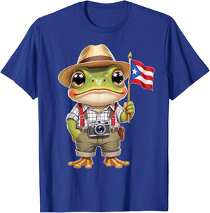 Funny Coquí Frog Puerto Rico Flag Men Women Kids T-Shirt - T-Shirt | Royal