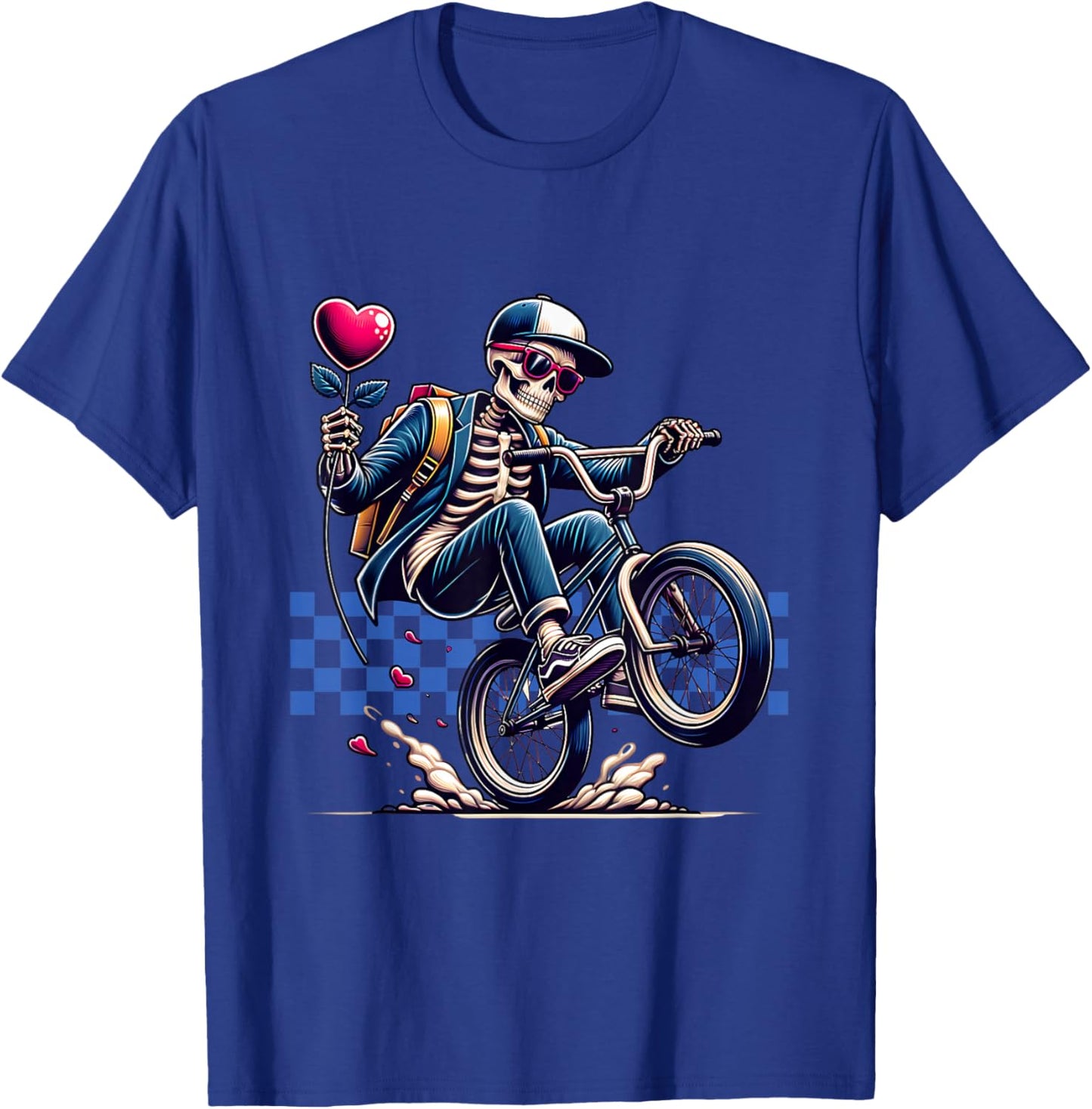 Valentine Boy Skeleton Riding a BMX Bike - Valentine Party T-Shirt - T-Shirt | Royal