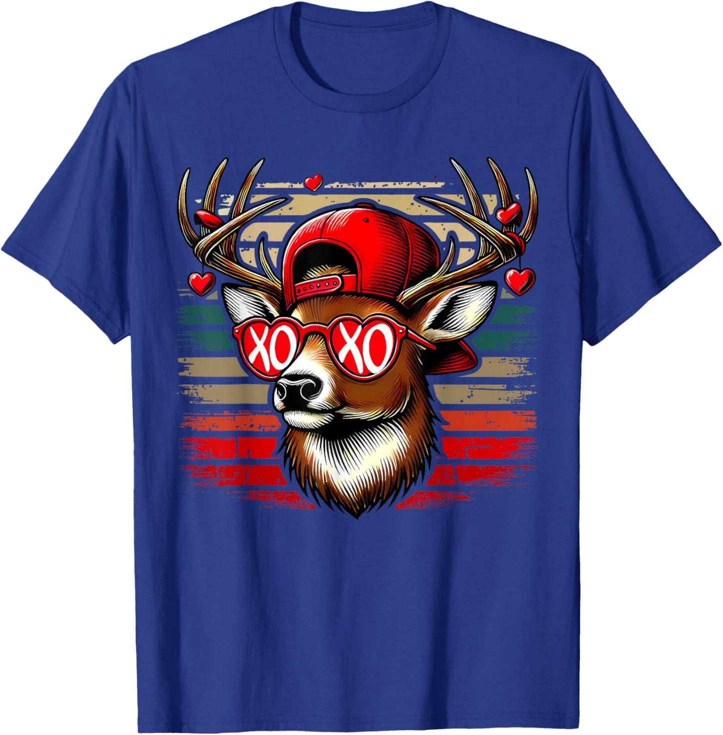 Retro Valentine Buck Deer Hunting Camo XOXO Valentines Day T-Shirt - T-Shirt | Royal