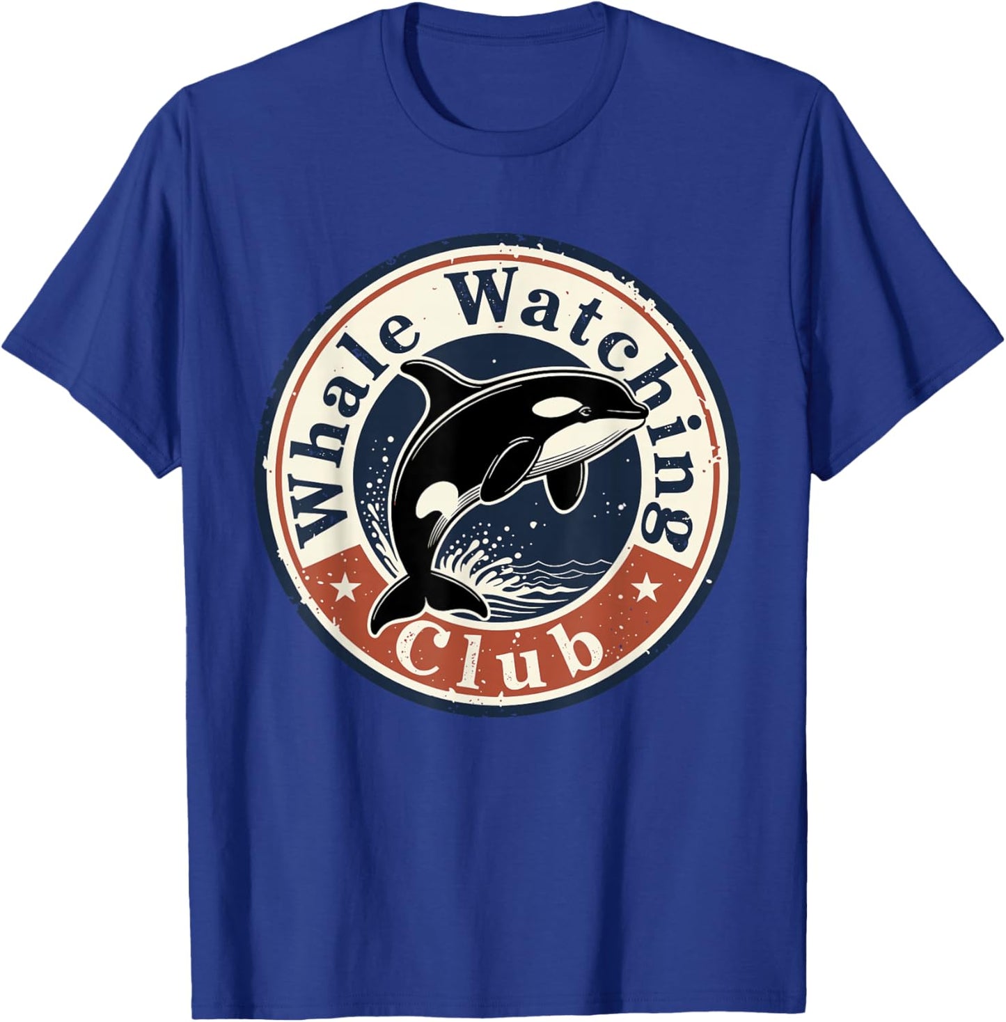 Whale Watching Club Vintage Orca Badge Retro Ocean Nature T-Shirt - T-Shirt | Royal