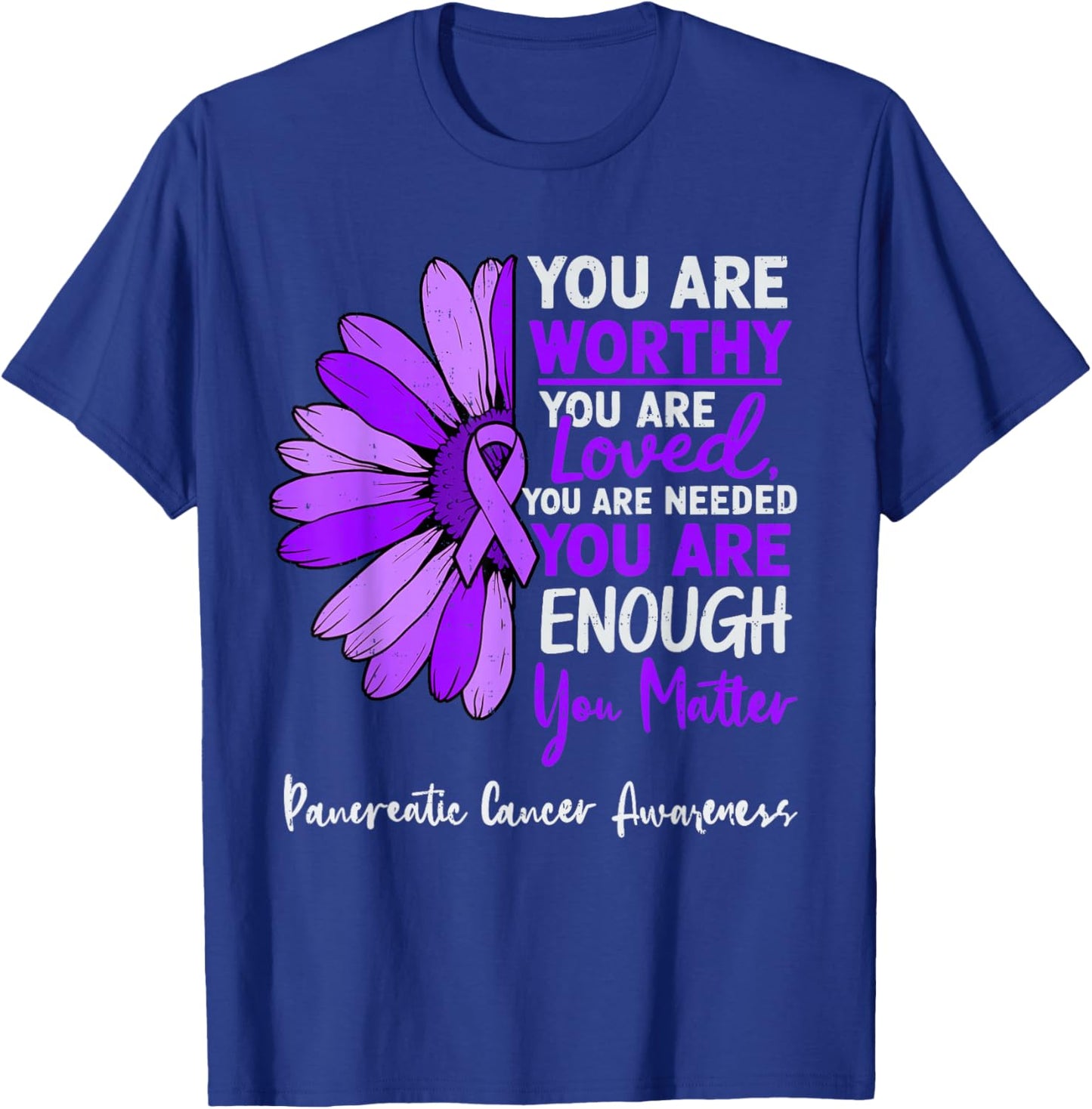 Motivational Pancreatic Cancer Awareness Ribbon Purple T-Shirt - T-Shirt | Royal
