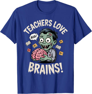 Teachers Love Brains Shirt Men Women Funny Teacher Halloween T-Shirt - T-Shirt | Royal